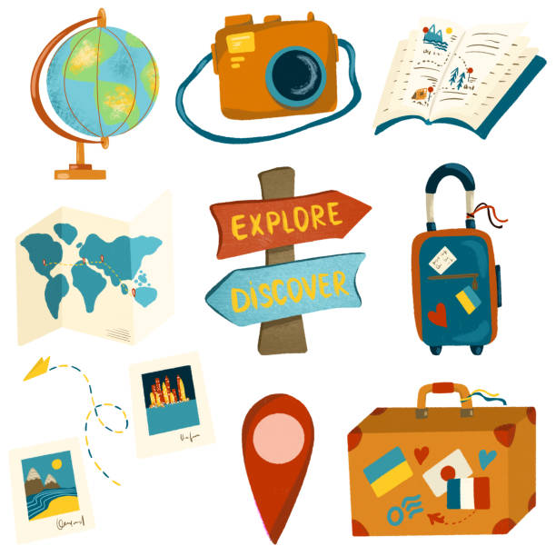 istock Set of travel and tourism elements, hand drawn isolated illustration on white background 1327776086
