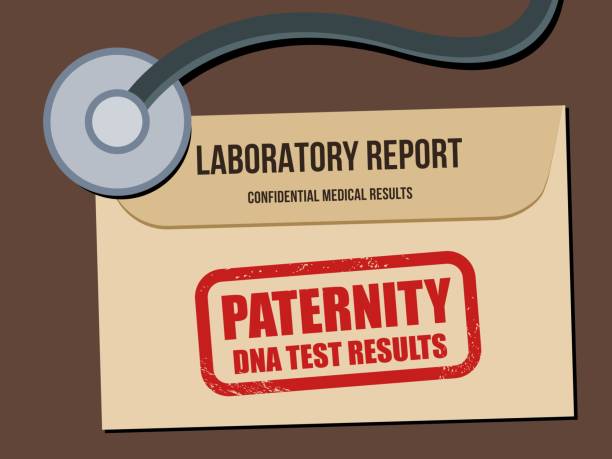 Paternity test - DNA test results Paternity testing concept. DNA test results. Genetic laboratory DNA testing report - vector illustration. paternity stock illustrations