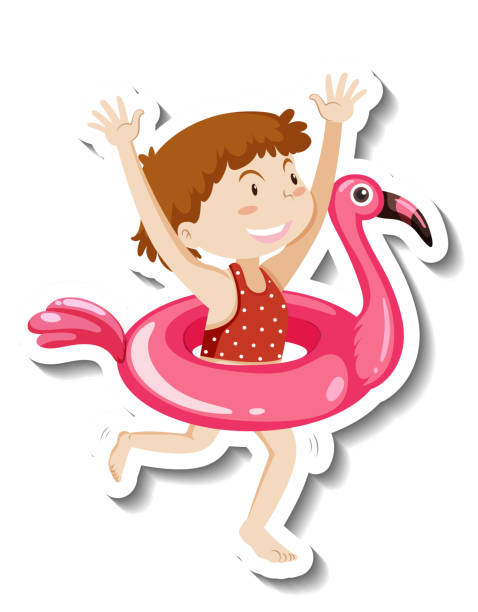 istock A sticker template of a girl with flamingo swimming ring 1327778025