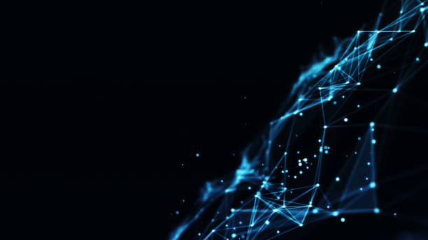 istock Connected blue lines and dots on black background. 1327784618