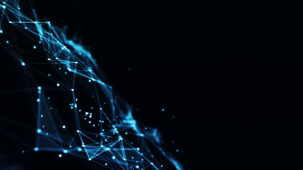 istock Connected blue lines and dots on black background. 1327784631