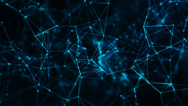 istock Connected blue lines and dots on black background. 1327784693