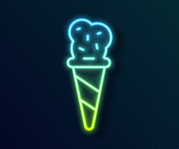 istock Glowing neon line Ice cream in waffle cone icon isolated on black background. Sweet symbol. Vector 1327789707