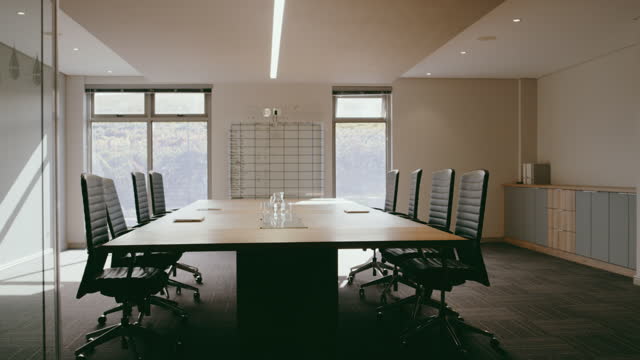 4k video footage of an empty boardroom in a modern office