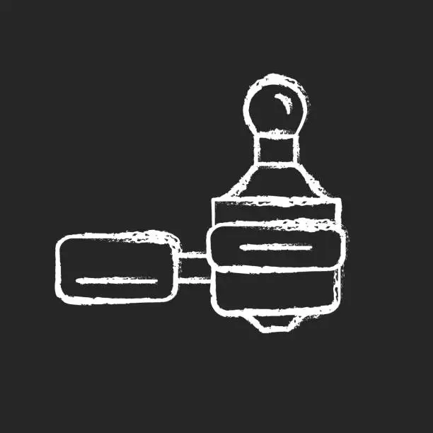 Vector illustration of Coffee tamper and portafilter chalk white icon on dark background