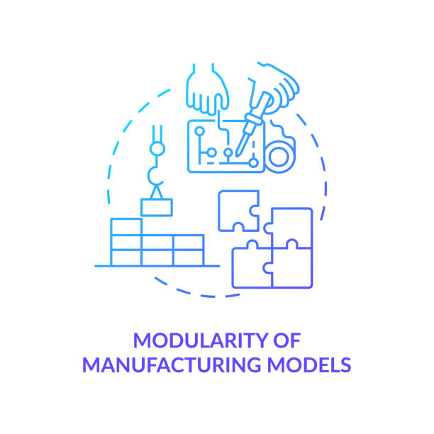 ilustraciones, imágenes clip art, dibujos animados e iconos de stock de icono de concepto de modularidad de modelos de fabricación - modular