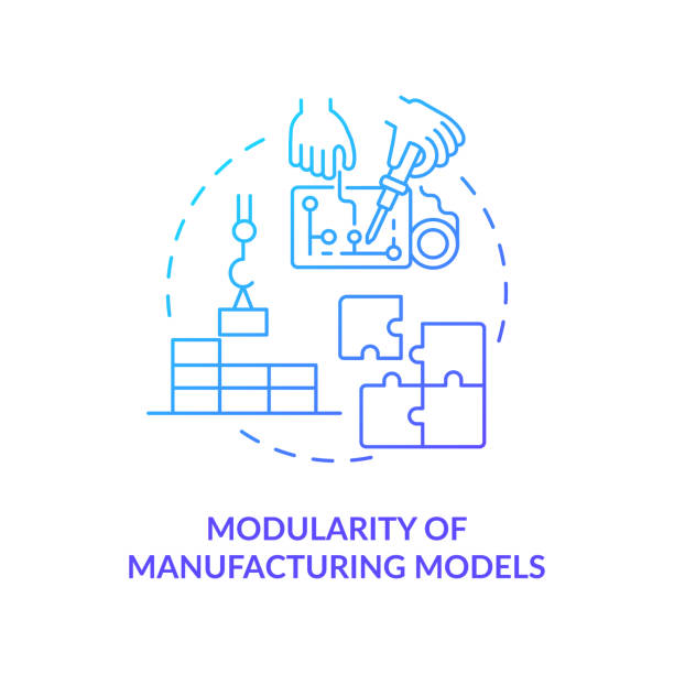 illustrazioni stock, clip art, cartoni animati e icone di tendenza di icona del concetto di modularità dei modelli di produzione - modular