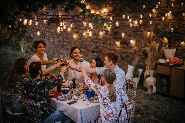 istock Group of friends on dinner party 1327806931