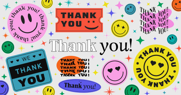 stockillustraties, clipart, cartoons en iconen met thank you abstract hipster cool trendy background with retro stickers vector design. - mode illustraties