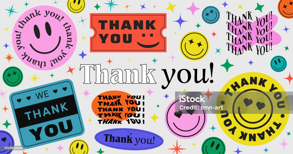 Thank You Abstract Hipster Cool Trendy Background With Retro Stickers Vector Design. Sticker stock vector