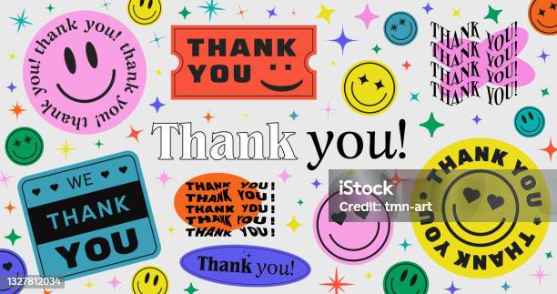 Thank You Abstract Hipster Cool Trendy Background With Retro Stickers Vector Design向量圖形及更多貼紙圖片