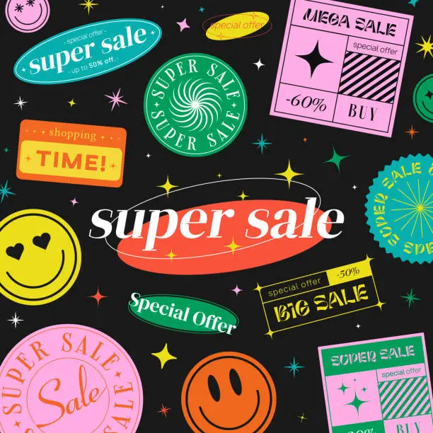 Vector illustration of Super Sale Modern Trendy Banner. Special Offer Promo Cool Poster.