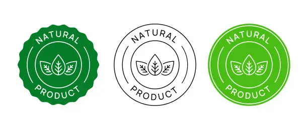 Vector illustration of Natural Product Vector Icon Circle Label Sign. Healthy Food Emblem. Organic food Badge Sticker.