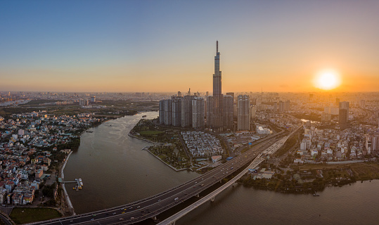 Drone view Landmark 81 in Ho Chi Minh city, Southern Vietnam