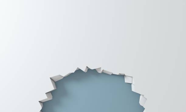 istock 3D rendering - white background simulating a hole in the wall. Broken stone banner. Background with vibrant color. Dynamic abstraction. 1327816342
