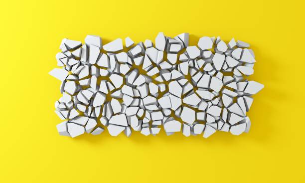 istock 3D rendering - white background simulating a hole in the wall. Broken stone banner. Background with vibrant color. Dynamic abstraction. 1327816351