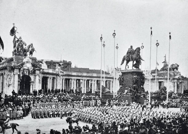 istock Imperial Days in Berlin: Troops march past the National Monument 1327819200