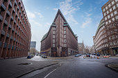 Street in downtown Hamburg and Chilehaus building - Hamburg, Germany