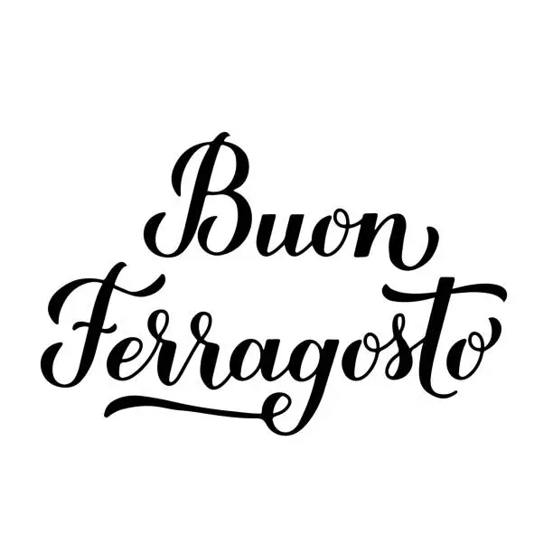 Vector illustration of Buon Ferragosto calligraphy hand lettering. Happy August Festival in Italian. Traditional summer holiday in Italy. Vector template for typography poster, banner, invitation, card, sticker