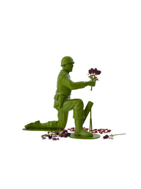 Soldier Rose A rendering of a 3D plastic toy soldier holding roses, offering peace/ love instead of war. toy soldier stock pictures, royalty-free photos & images