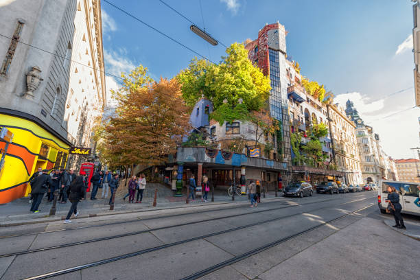 Hundertwasserhaus. This expressionist landmark of Vienna is located in the Landstrase district Vienna, Austria - October 09, 2016: Sightseeing Area in Austria, Vienna hundertwasser haus in vienna austria stock pictures, royalty-free photos & images