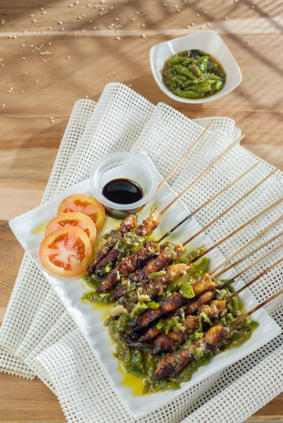 istock Chicken satay, sate with green chili sauce 1327831578