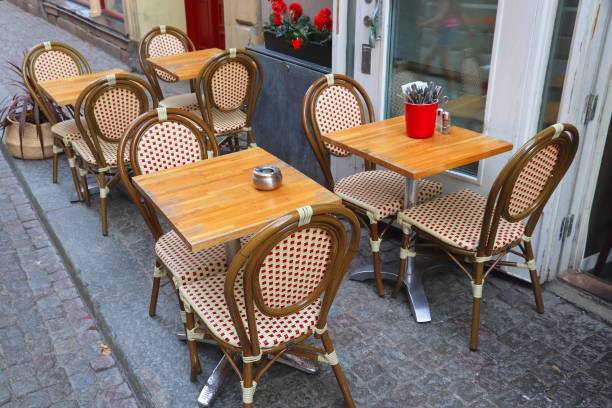 istock Stockholm sidewalk cafe tables 1327831767