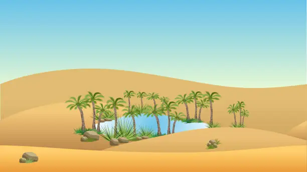 Vector illustration of Oasis in desert - vector  landscape background
