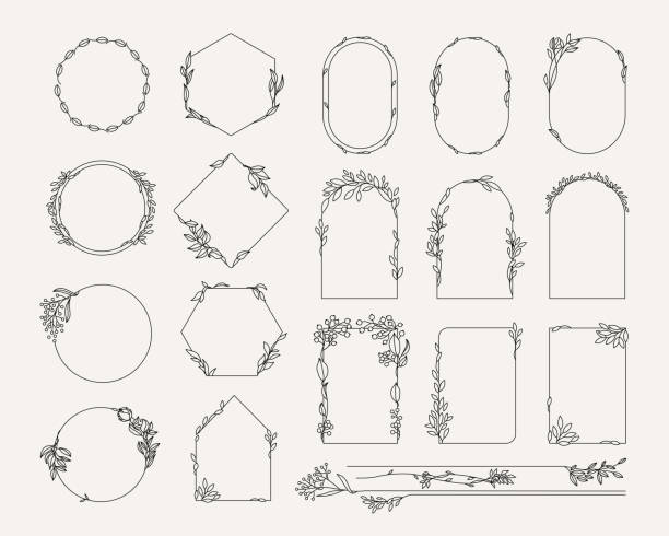 zbiór ręcznie rysowanych ilustracji elementów, ramek - kwiat stock illustrations