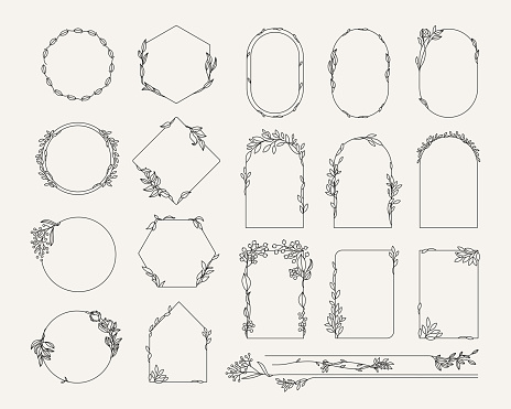 Collection of hand drawn illustrations elements, frames