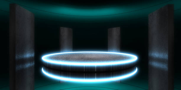 istock 3D abstract background with neon lights. .space construction . .3d illustration 1327846307