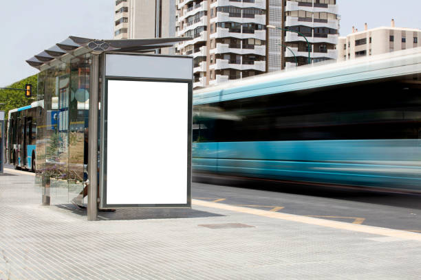 istock Billboard  in the city center , with bus in motion 1327856479
