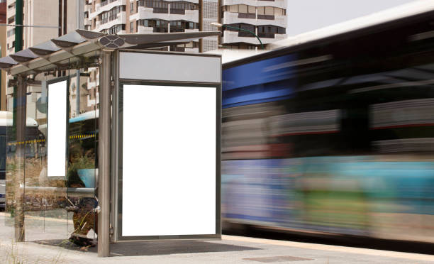 istock Billboard  in the city center , with bus in motion 1327856529
