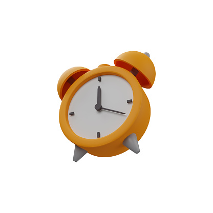 3D rendering alarm clock illustration on white background. Isolated 3D alarm clock icon.