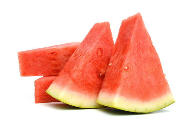istock Slice of watermelon on white background 1327864805