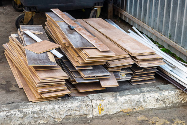 istock The old laminate is folded into stacks on the garbage collection site. 1327865754
