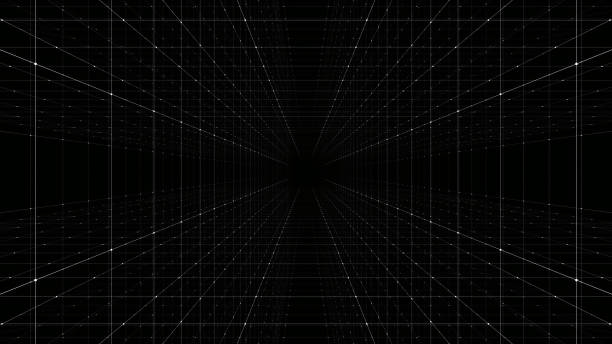 Grid tunnel of dots and lines. Plexus Technology background