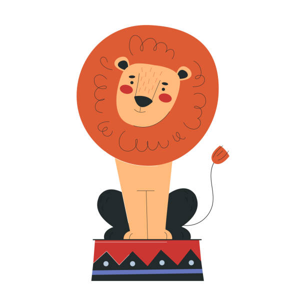 illustrations, cliparts, dessins animés et icônes de beau lion travaille dans le cirque - circus lion
