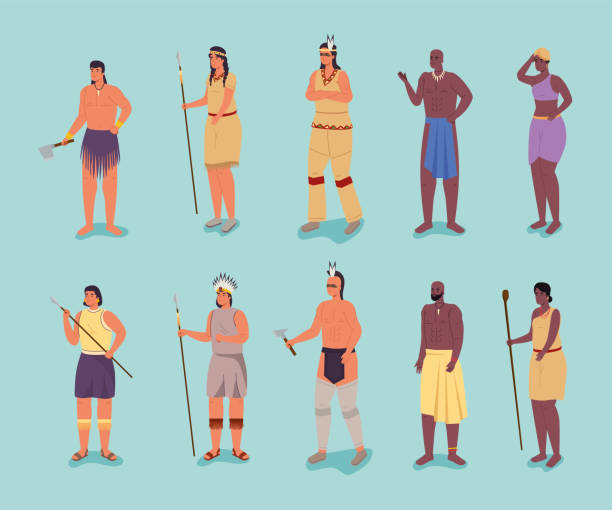 ten aborigines characters group of ten aborigines characters african warriors stock illustrations