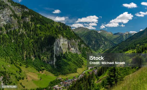 Summer Valley With Grossarler Ache Small River And Blue Cloudy Sky Stock Photo - Download Image Now