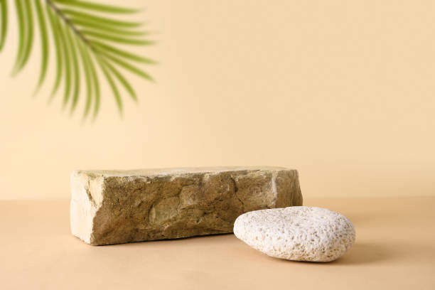 istock Minimal modern natural mock up or template with stone with leaves. 1327871411