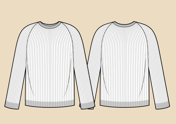 istock Ribbed Sweater technical fashion illustration with rib crew neck, long raglan sleeves, oversized. 1327871634