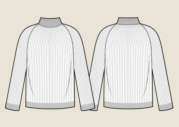 istock Ribbed sweater technical fashion illustration with rib stand collar, long raglan sleeves, oversized. 1327871646