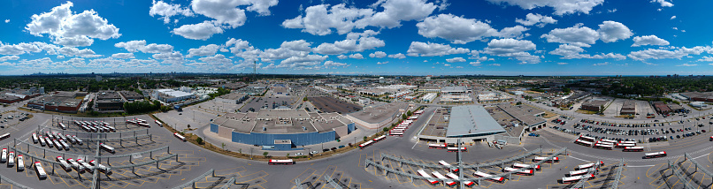 Gatwick, England - October 24th 2023: View to the main terminal building in Gatwick Airport from an approaching plane