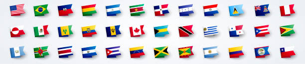 ilustrações de stock, clip art, desenhos animados e ícones de vector illustration giant flag set of south and north america - panama