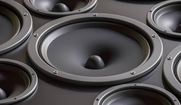 istock Many audio speakers in studio. 3D rendered illustration. 1327876858