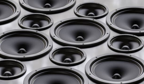 istock Many audio speakers in studio. 3D rendered illustration. 1327876861