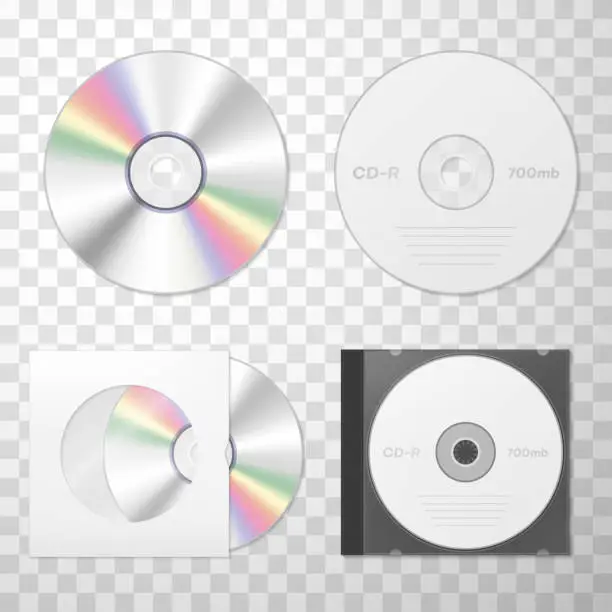 Vector illustration of Collection of compact disk realistic vector. Audio and video player, keeping digital information
