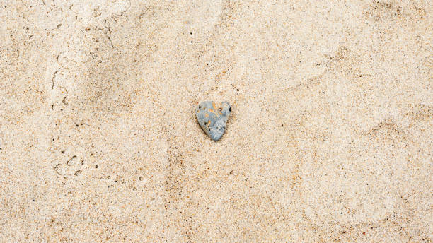 Heart shape drawn on the sand at the beach, symbolizing love and romance, with wide copy space. Minimal and emotional coastal scene.