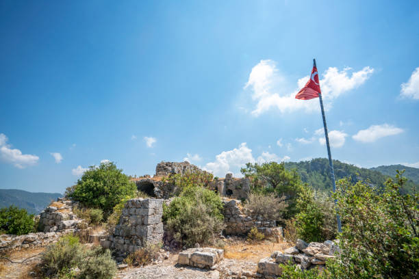 istock Panoramic view of Alara river and Alara Castle, which had the function to safeguard the caravans from holdup robberies that were stopping over at the last caravanserai Alarahan on the Silk Road 1327885795